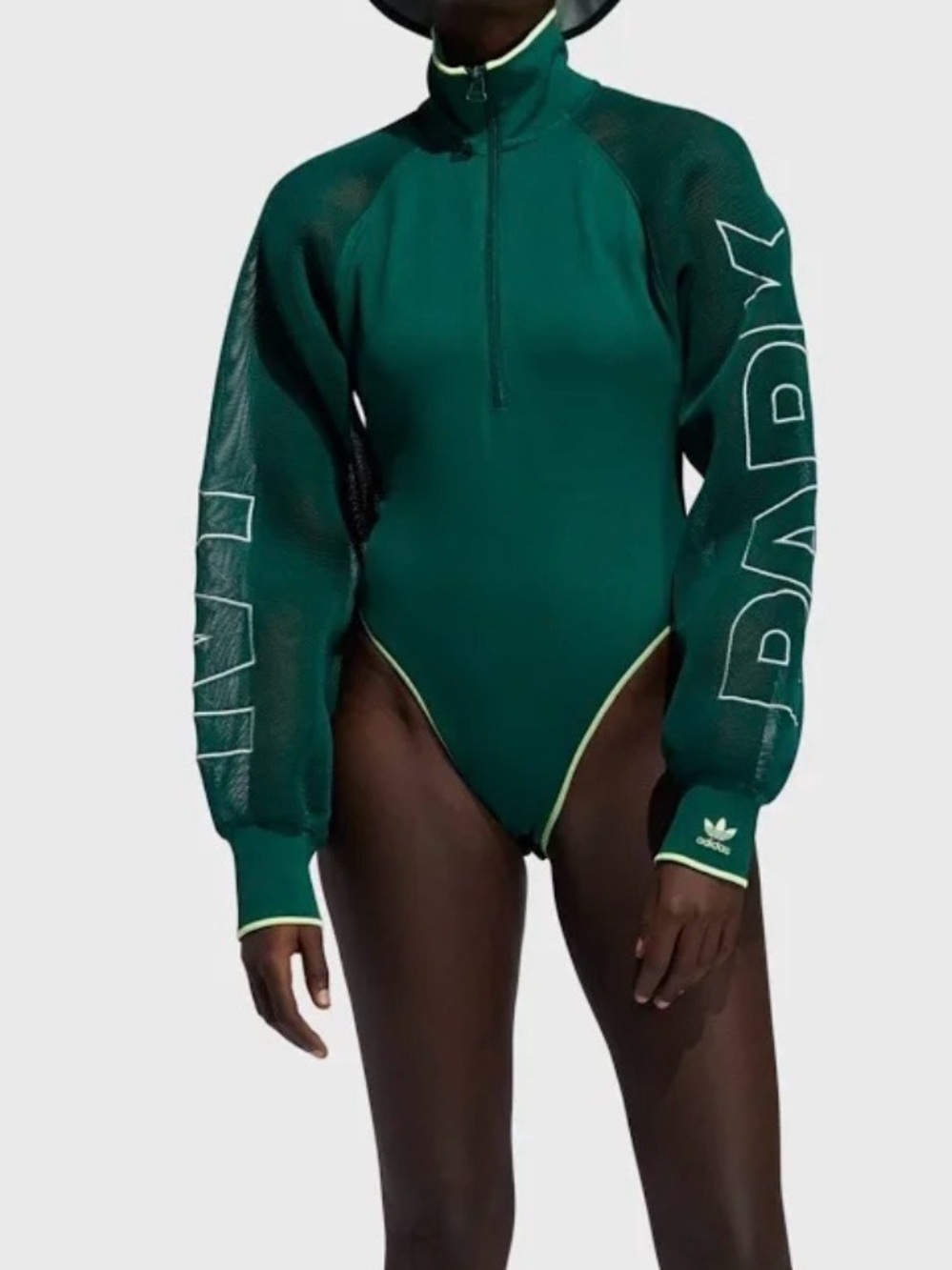 Adidas x Ivy Park Limited Edition Forest Green Mesh-Sleeve Zip Bodysuit